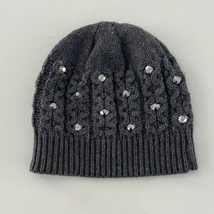 SANDRO Gray Knit Wool Beanie with rhinestones